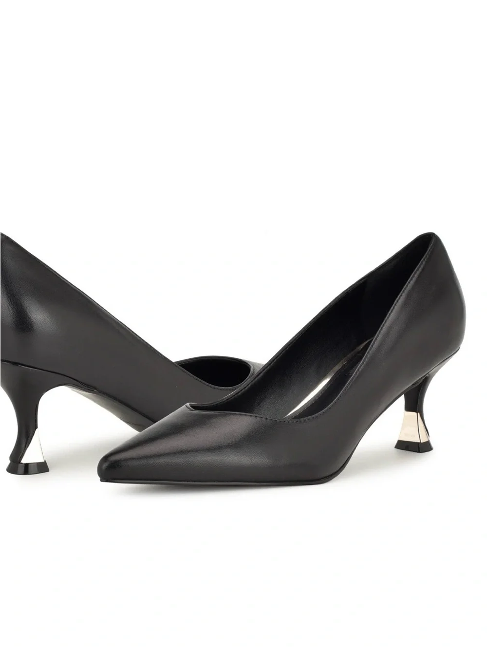 Nine West Black Pointed-Toe Pump with Metallic Accent Heel
